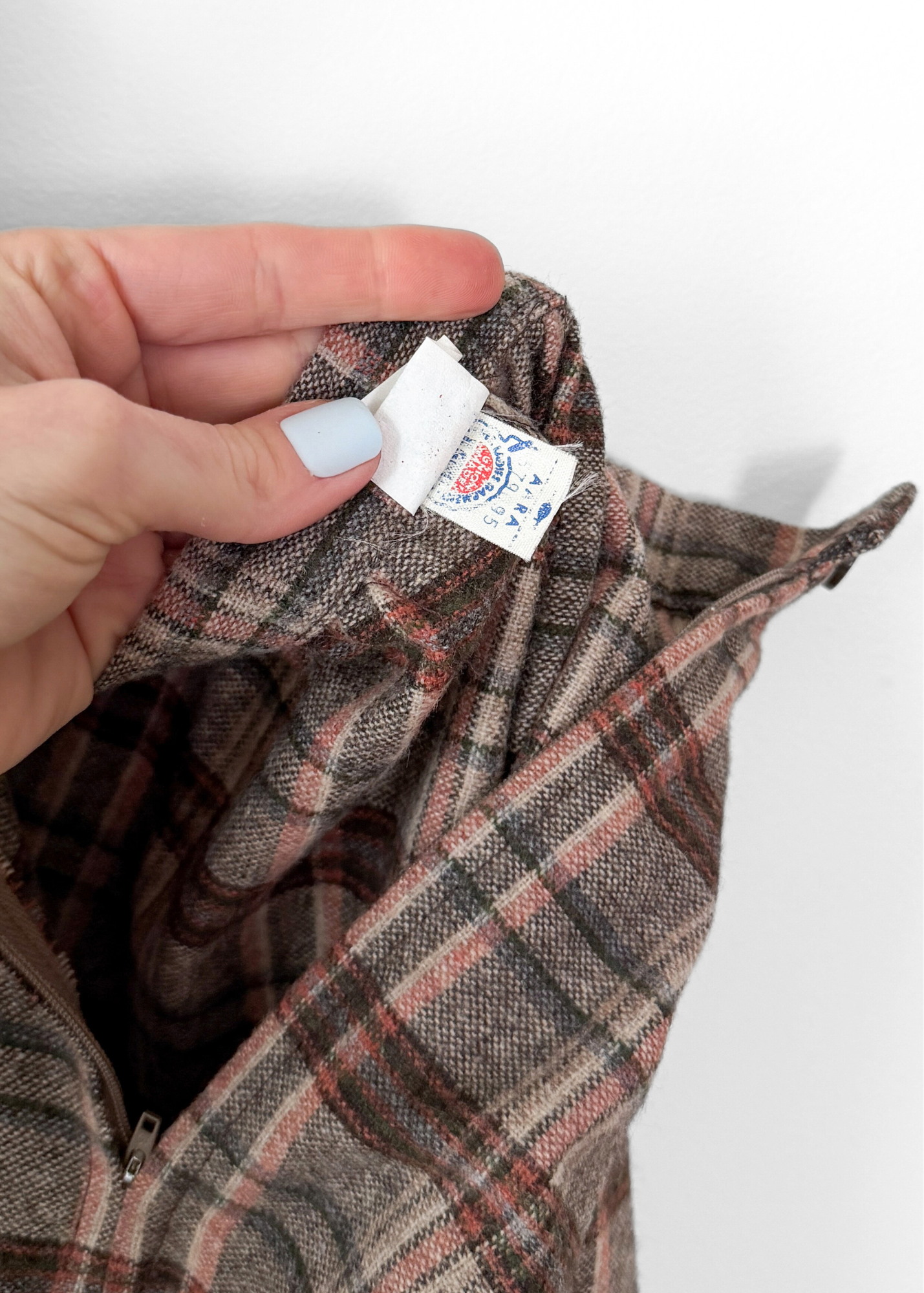 Vintage 70s Brown & Rust Plaid Felt Circle Maxi Skirt (S)