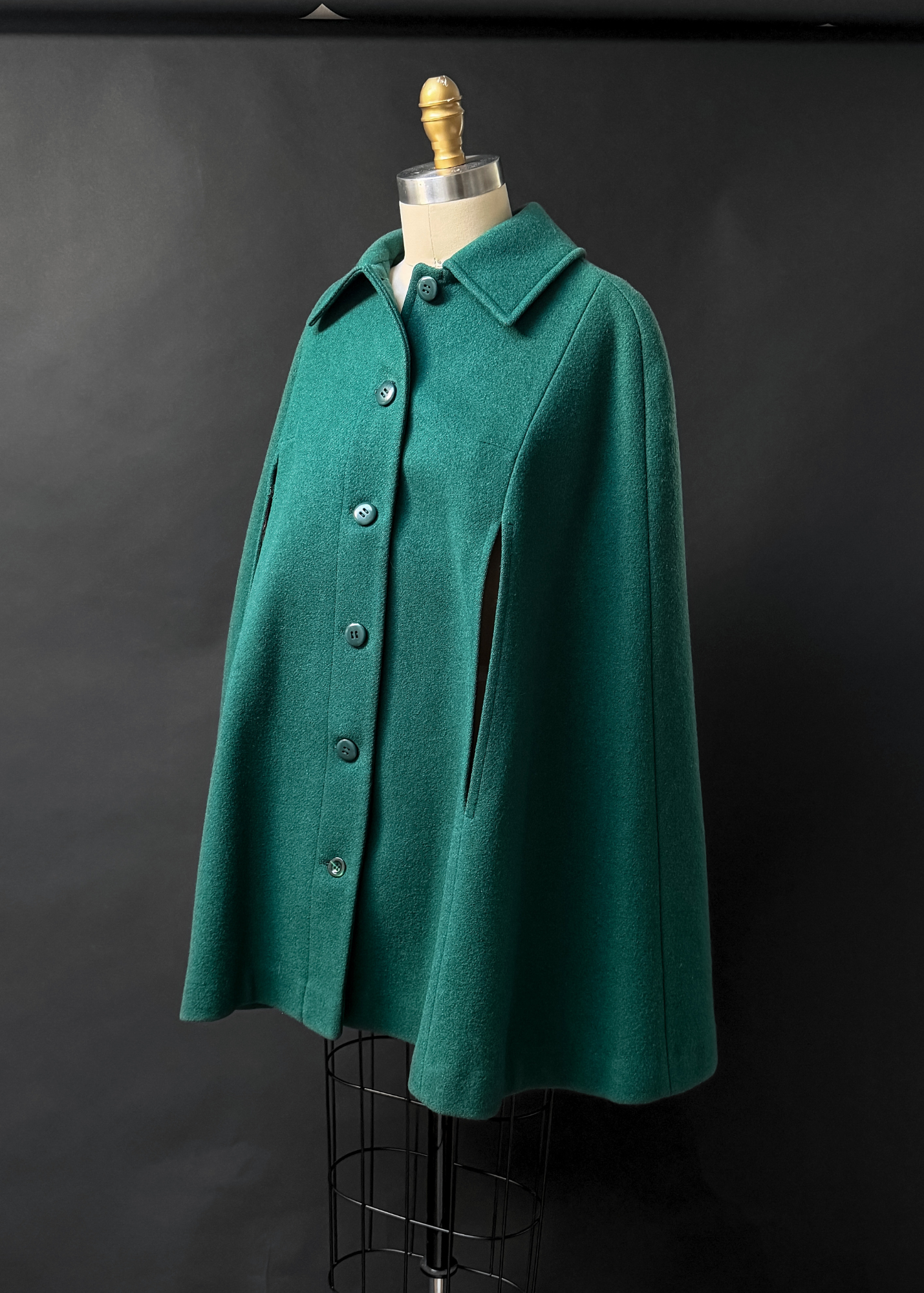 Vintage 60s Young Pendleton Dark Green Wool Cape Coat | Pure Virgin Wool Mod Cape