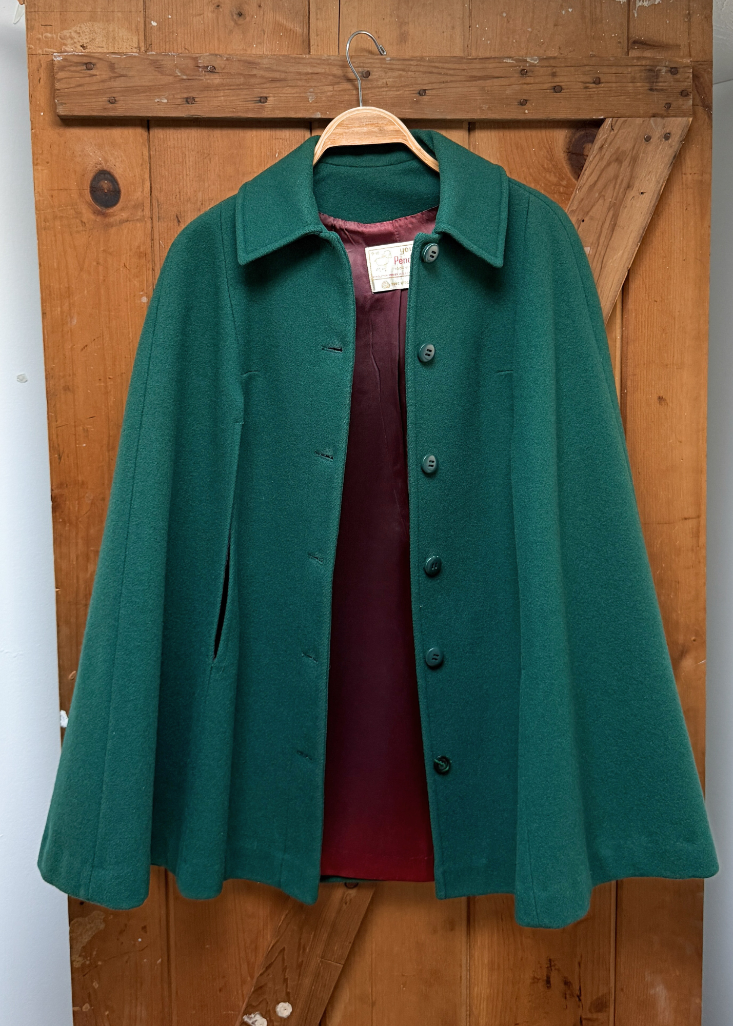 Vintage 60s Young Pendleton Dark Green Wool Cape Coat | Pure Virgin Wool Mod Cape
