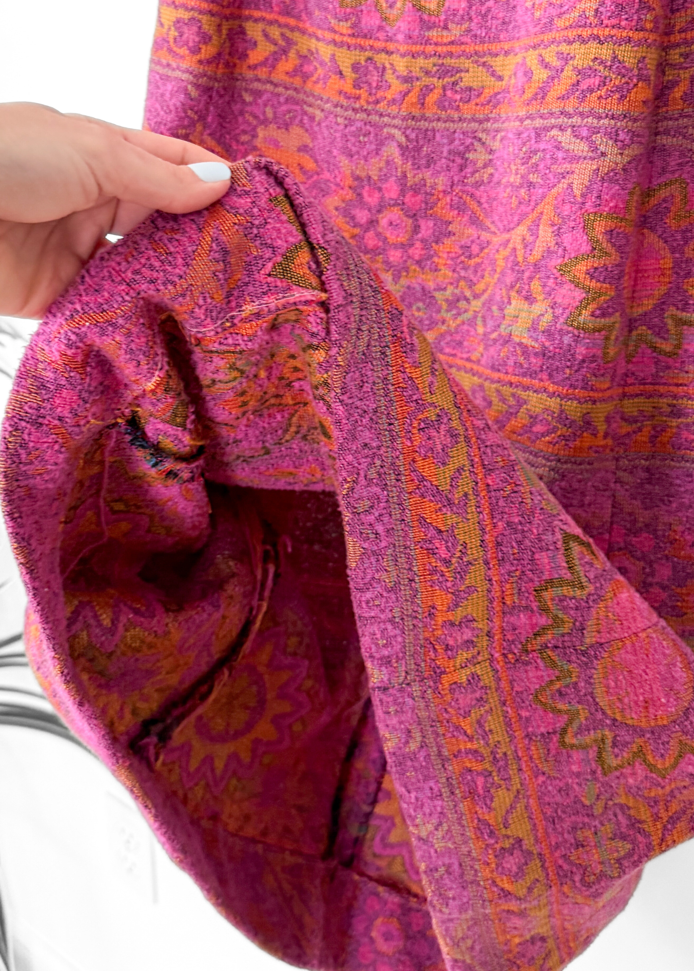 Vintage 70s John Meyer Pink Tapestry Maxi Skirt (S)