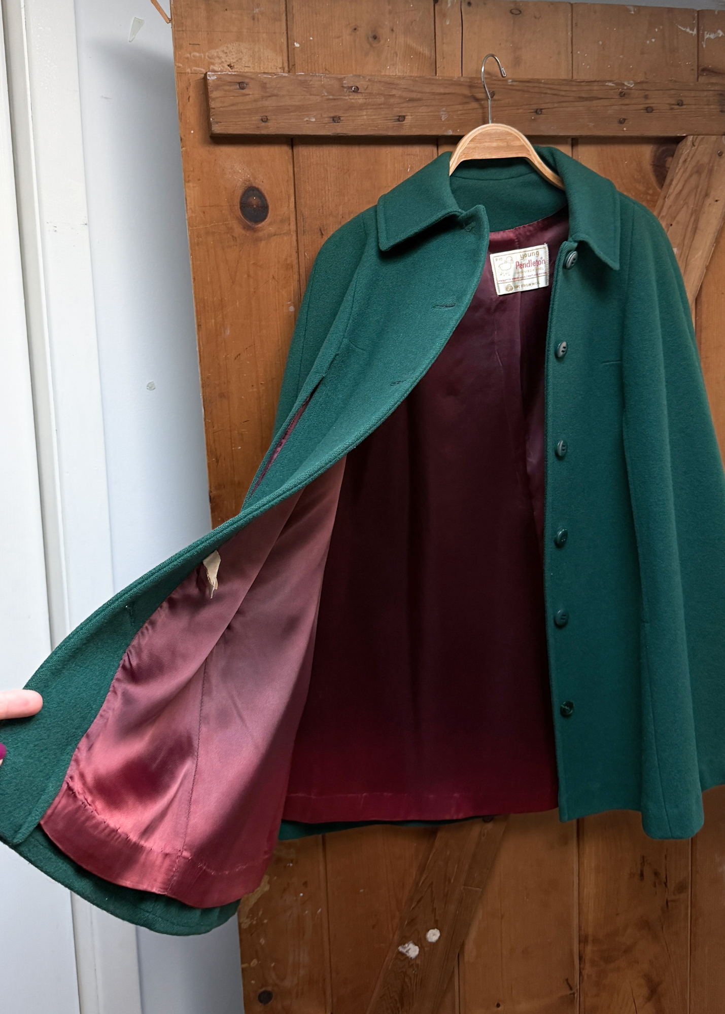 Vintage 60s Young Pendleton Dark Green Wool Cape Coat | Pure Virgin Wool Mod Cape