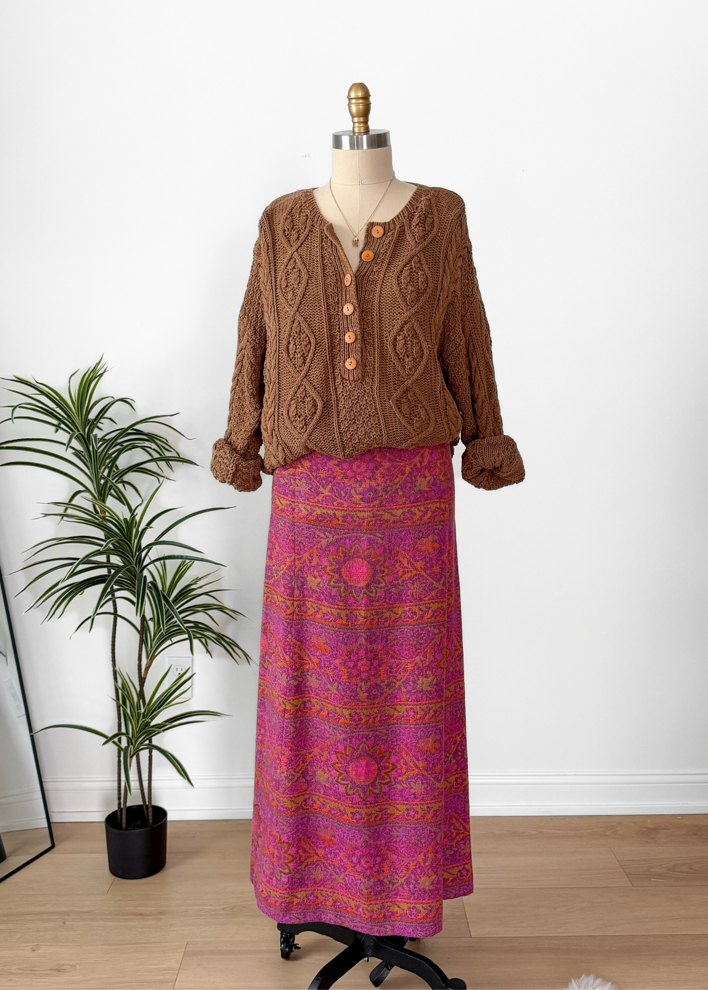 Vintage 70s John Meyer Pink Tapestry Maxi Skirt (S)