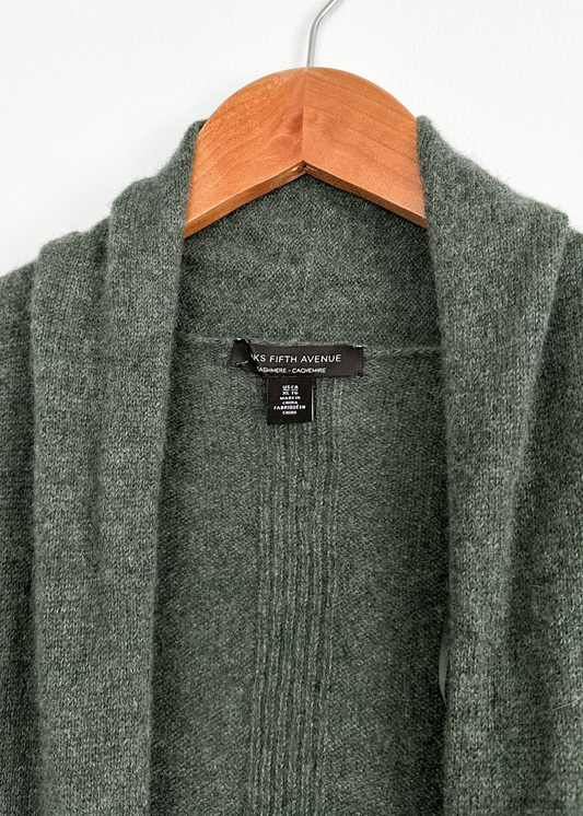 Saks Fifth Ave. Green Gray Cashmere Open Cardigan (XL)