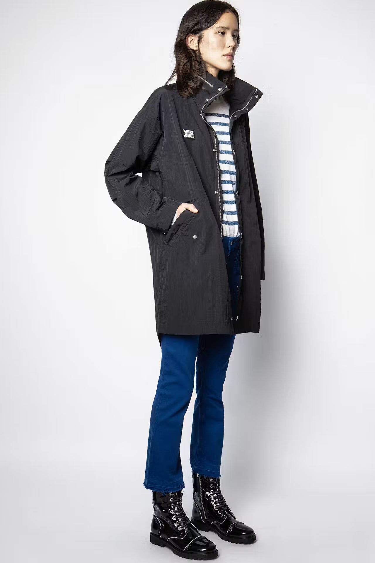Zadig & Voltaire Black Long Kaze Nylon Parka Jacket