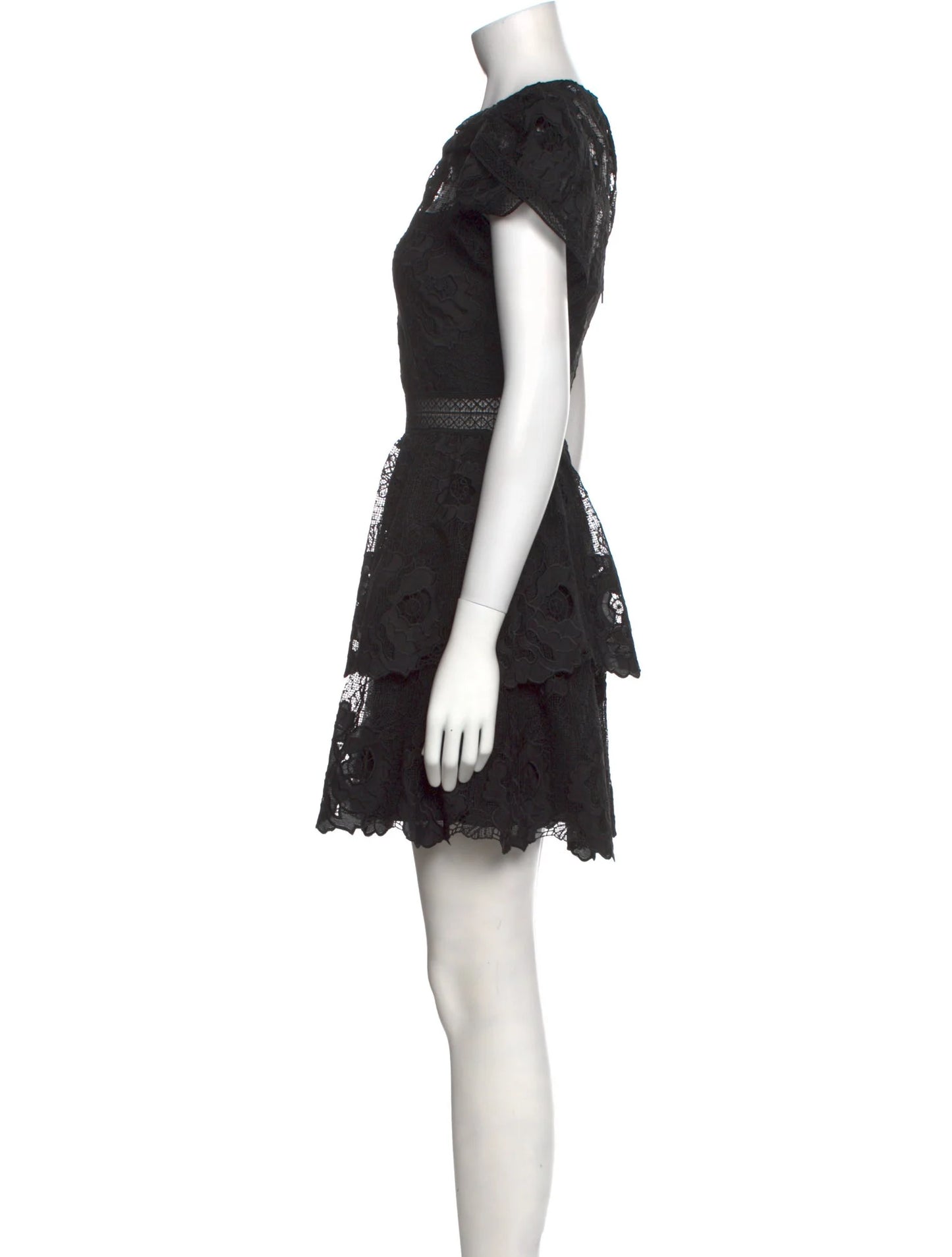 Self-Portrait Black Lace Cap Sleeve Mini Dress (US 4)