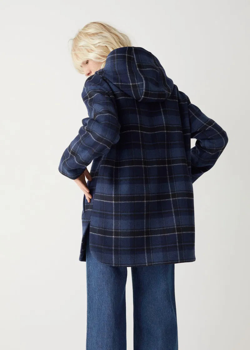 & other stories Wool Hooded Coat in Blue Check (S)