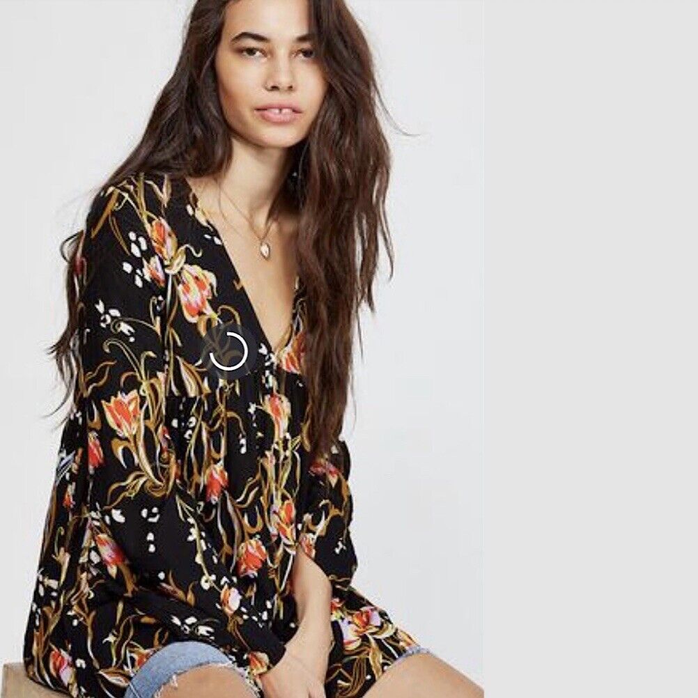 Free People Bella Printed Black Floral Tunic (M)