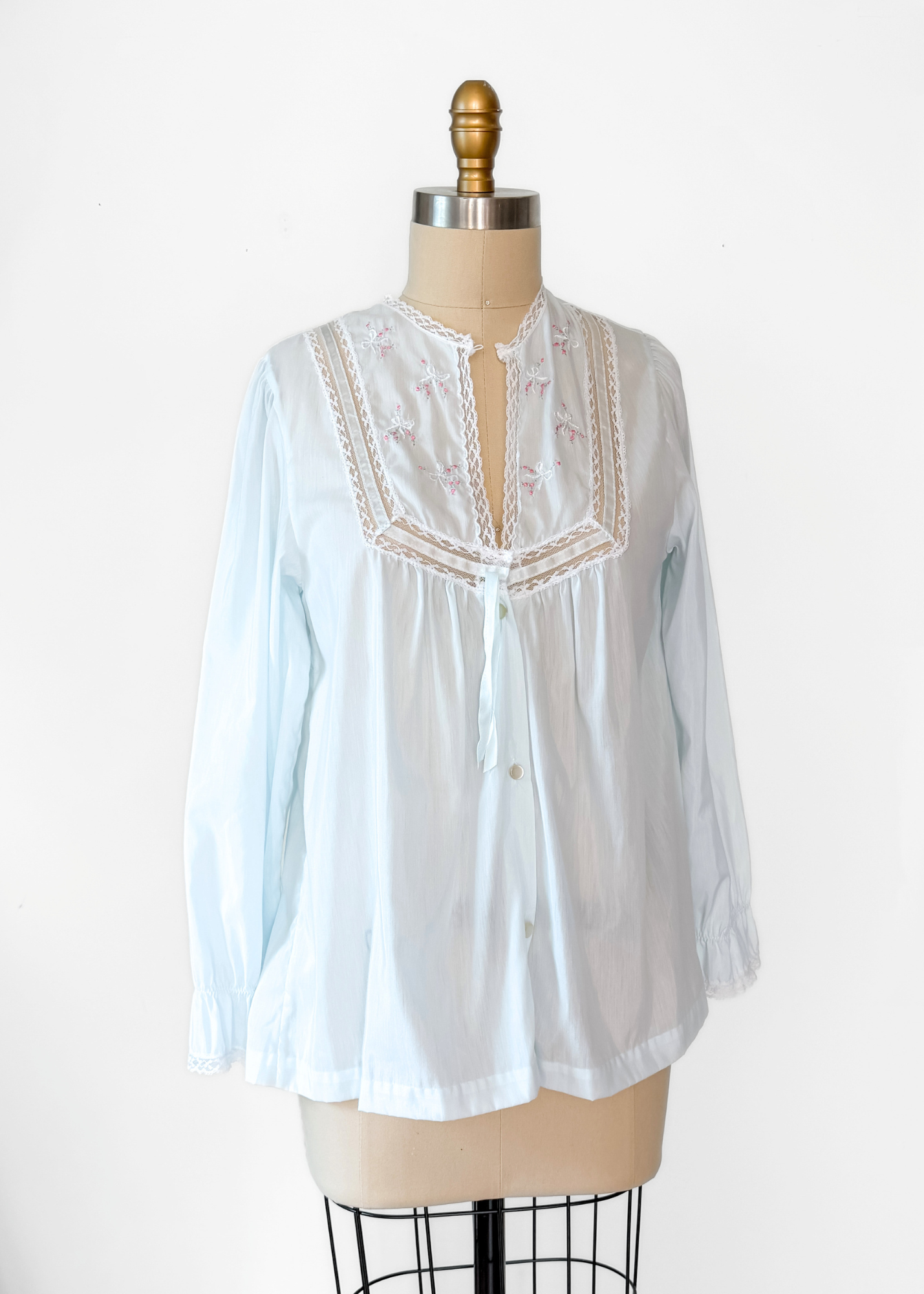Vintage 80s Babizon Light Blue Bow and Rosette Bed Jacket