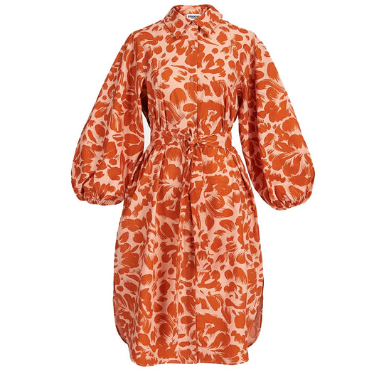 Essentiel Antwerp Salmon Orange / Pink Print Bemerald Cotton Shirt Dress