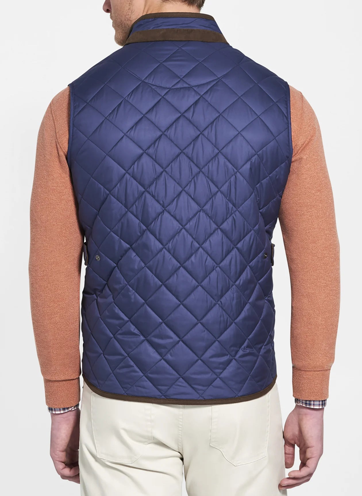 Peter Millar Essex Quilted Traveler Vest in Navy Blue and Brown (mens S)