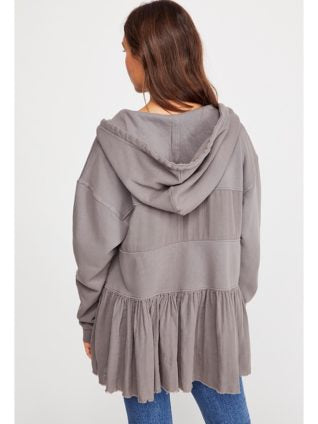 Free People Sail Away Gray Gauze Tiered Hooded Tunic