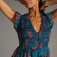 Anthropologie Peregrine Dress in Turquoise, Pink and Navy Blue Print (4 or S)