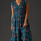 Anthropologie Peregrine Dress in Turquoise, Pink and Navy Blue Print (4 or S)