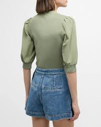 Veronica Beard Coralee Puff Sleeve Top in Dusty Sage Green (XL)