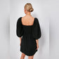 Tuckernuck Annie Linen Smocked Balloon Sleeve Black Dress (S)