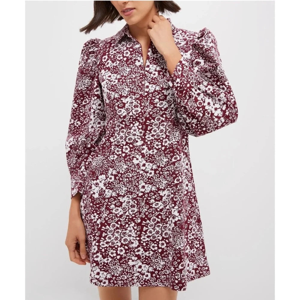 Hyacinth House Begonia Maroon Floral Zip Front Mini Dress (S)