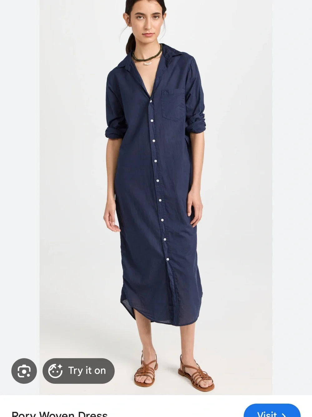 NEW Frank & Eileen Rory Navy 100% Linen Maxi Shirt Dress