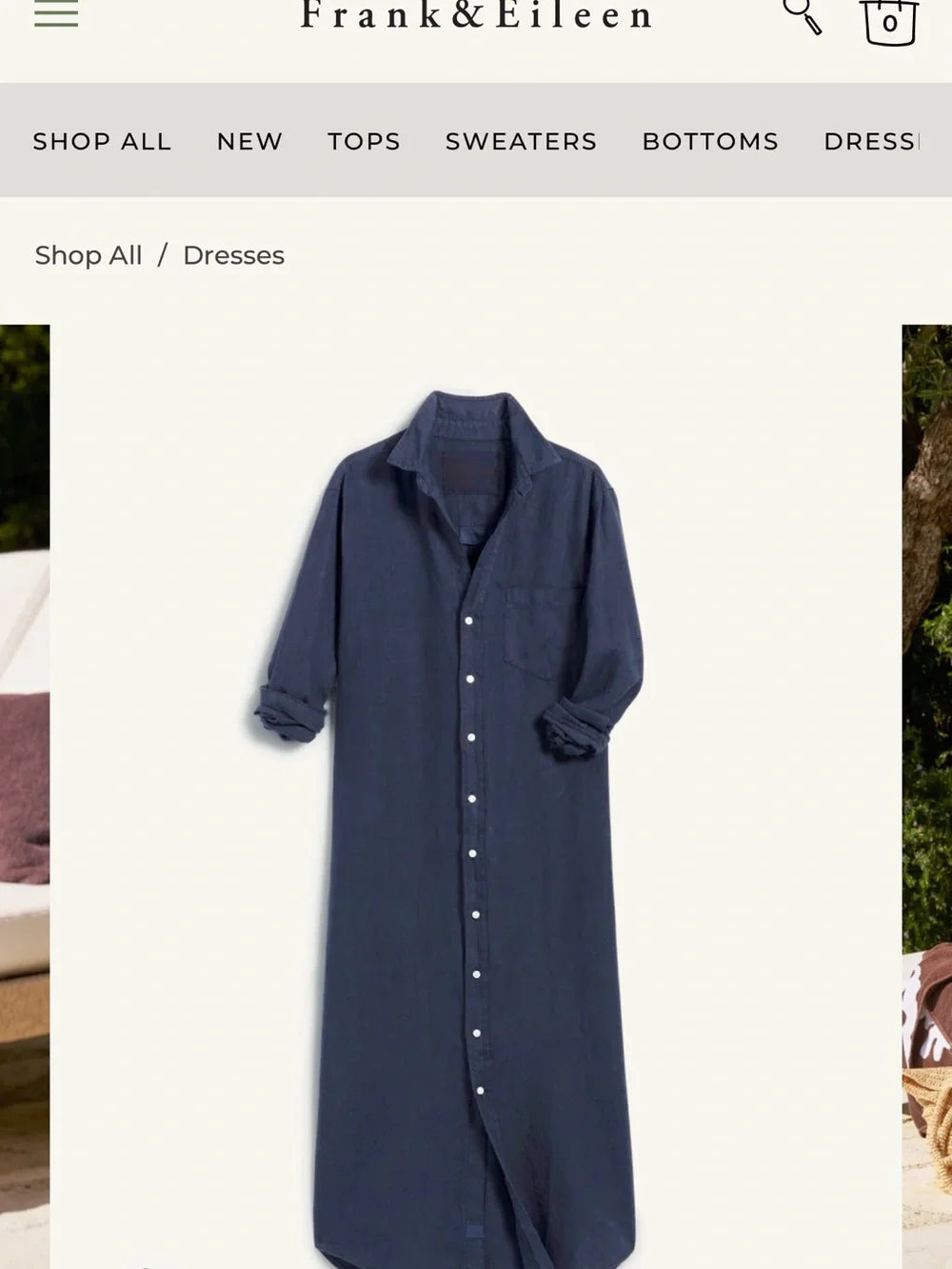 NEW Frank & Eileen Rory Navy 100% Linen Maxi Shirt Dress
