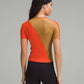 Lululemon Asymmetrical Ribbed Cotton T-Shirt in Solar Orange and Beige (XL)