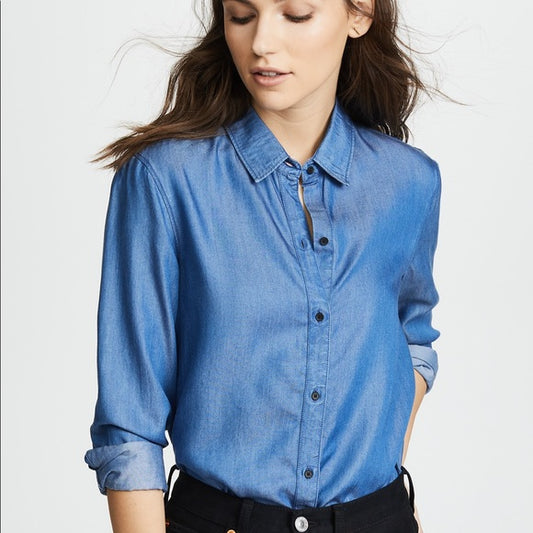 AYR The Clean Shirt Chambray Tencel Denim Button Down Top (M)