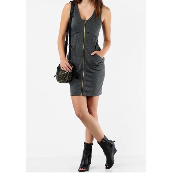 T by Alexander Wang Charcoal Grey Full Zip Dress (XS)