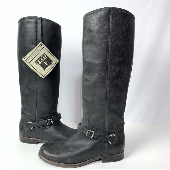 NWT FRYE Phillip Ring Tall Black Leather Boots (7.5)