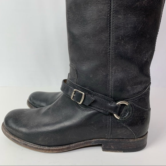 NWT FRYE Phillip Ring Tall Black Leather Boots (7.5)