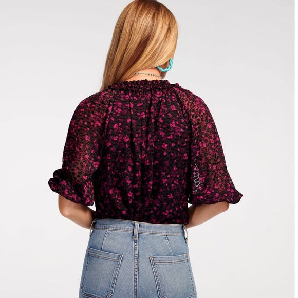 Ramy Brook Sara V-Neck Velvet Textured Top in Plumberry