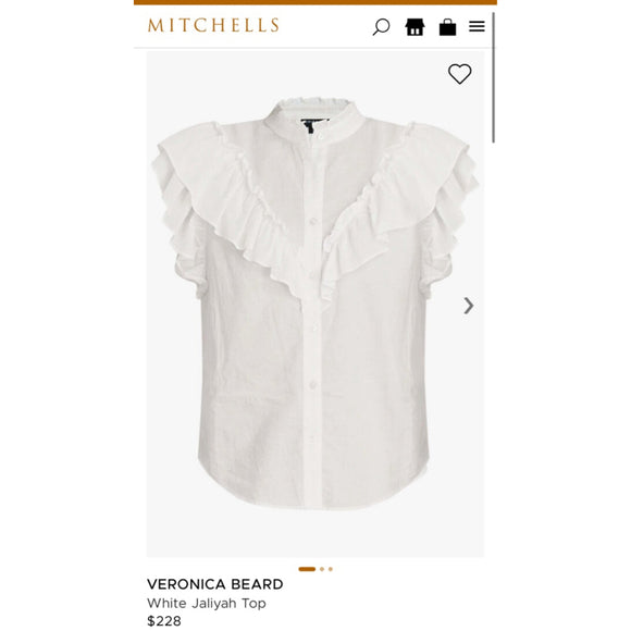 Veronica Beard Jaliyah White Cotton Button Down Ruffle Top (S)
