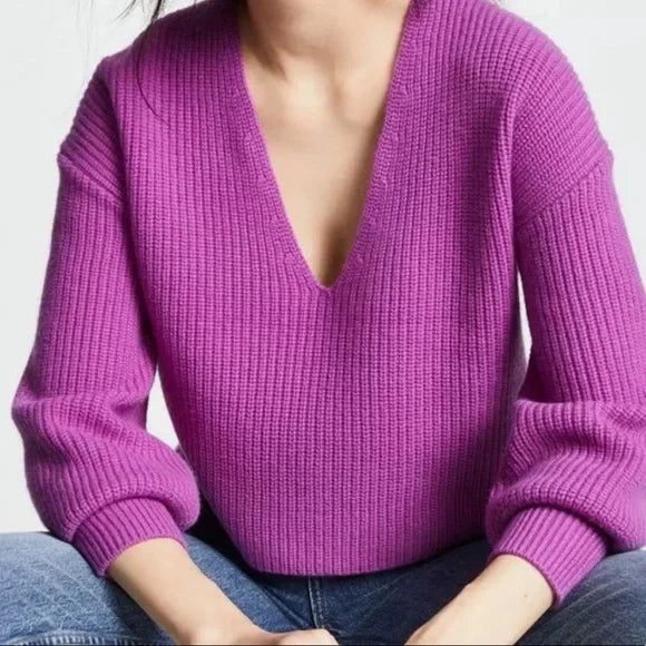 A.L.C. Melanie Orchid Purple Wool V-Neck Cropped Sweater