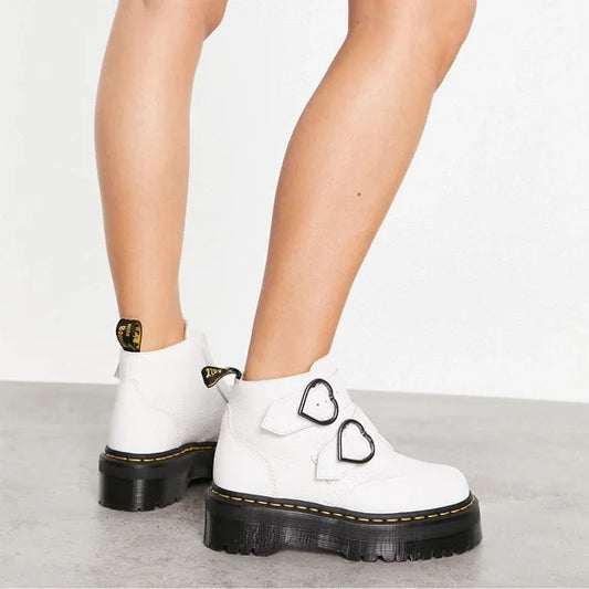 Dr. Martens Devon Heart White Leather Platform Boots (US 7 / EU 38)