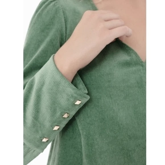 Tuckernuck Sea Sage Green Corduroy Babydoll Top (S)