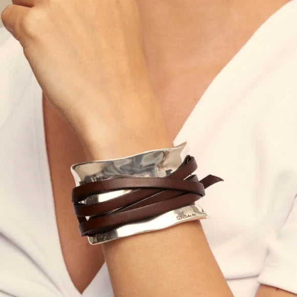 Uno de 50 Ibiza Silver Plated Leather Wrap Cuff Bracelet