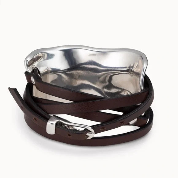 Uno de 50 Ibiza Silver Plated Leather Wrap Cuff Bracelet
