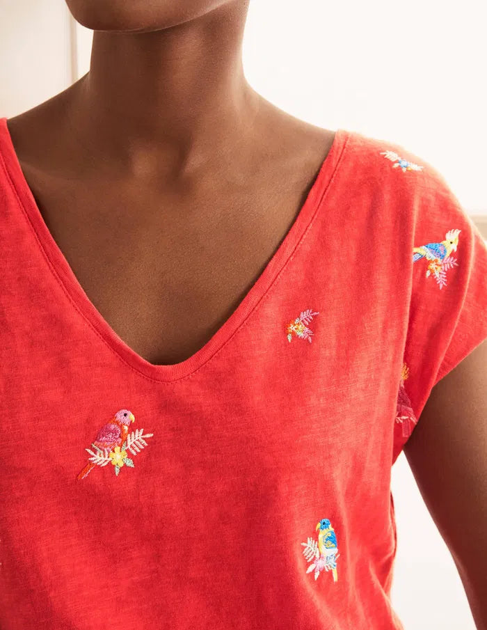 Boden Bright Red Polly Parrot Embroidered Sun Dress (4P or S)