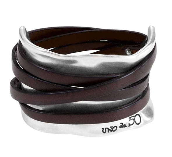 Uno de 50 Ibiza Silver Plated Leather Wrap Cuff Bracelet