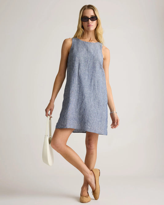 Quince Blue Stripe 100% European Linen Tank Top Mini Dress (M)