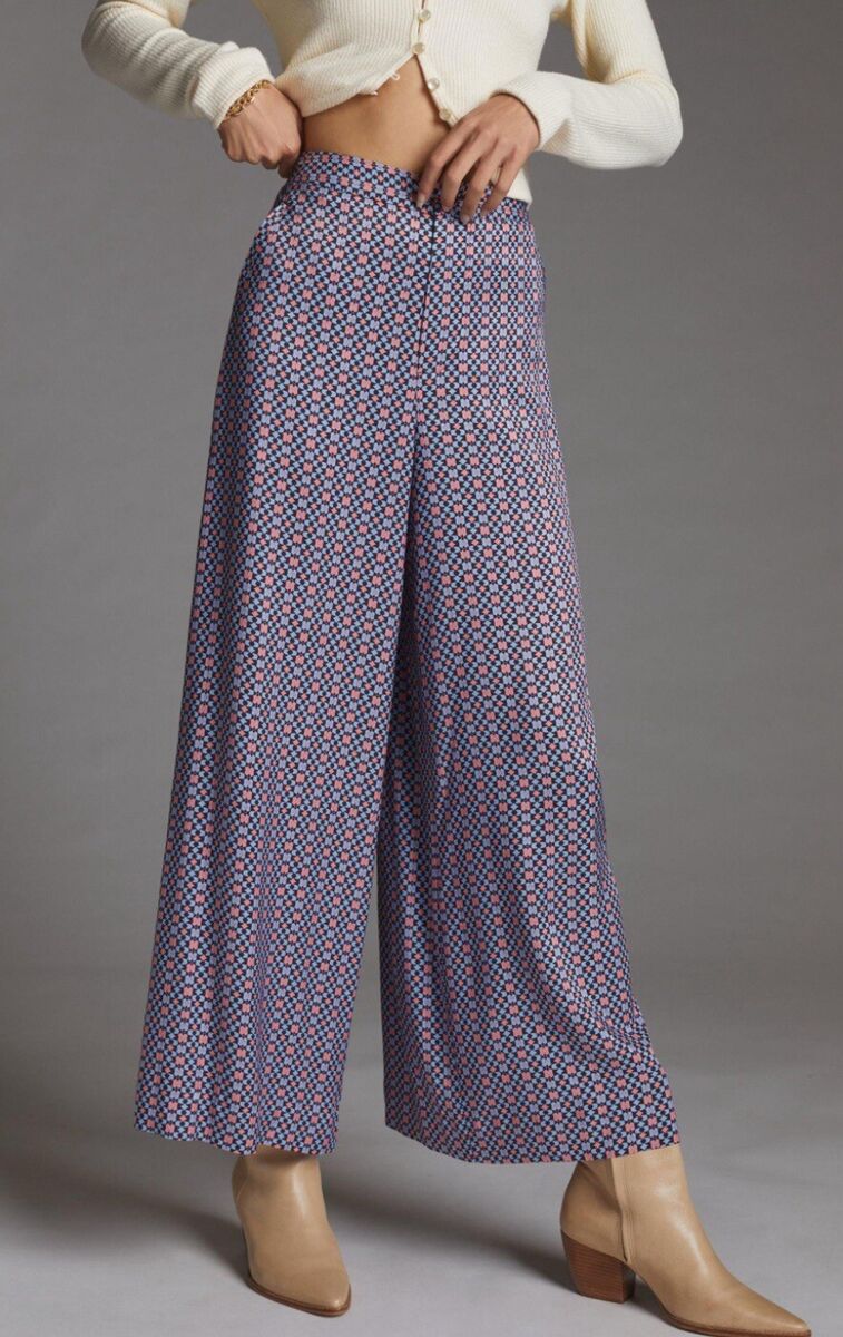 Anthropologie Maeve Blue Pink Wide Leg Geometric Pants (6)