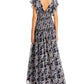 Cinq à Sept Kris Chiffon Dress in Raven Paisley Navy Blue Chiffon Smocked Maxi