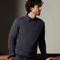 Billy Reid Dover Sweatshirt with Leather Elbow Patches in Dark Midnight (men's L)