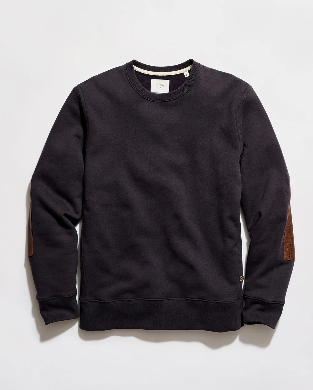 Billy Reid Dover Sweatshirt with Leather Elbow Patches in Dark Midnight (men's L)