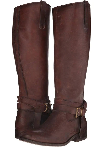 FRYE Melissa Knotted Tall Brown Leather Riding Boots (8)