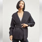 M.M. LaFleur Snyder Lush Cotton Merino Wool Knit Belted Jacket in Charcoal