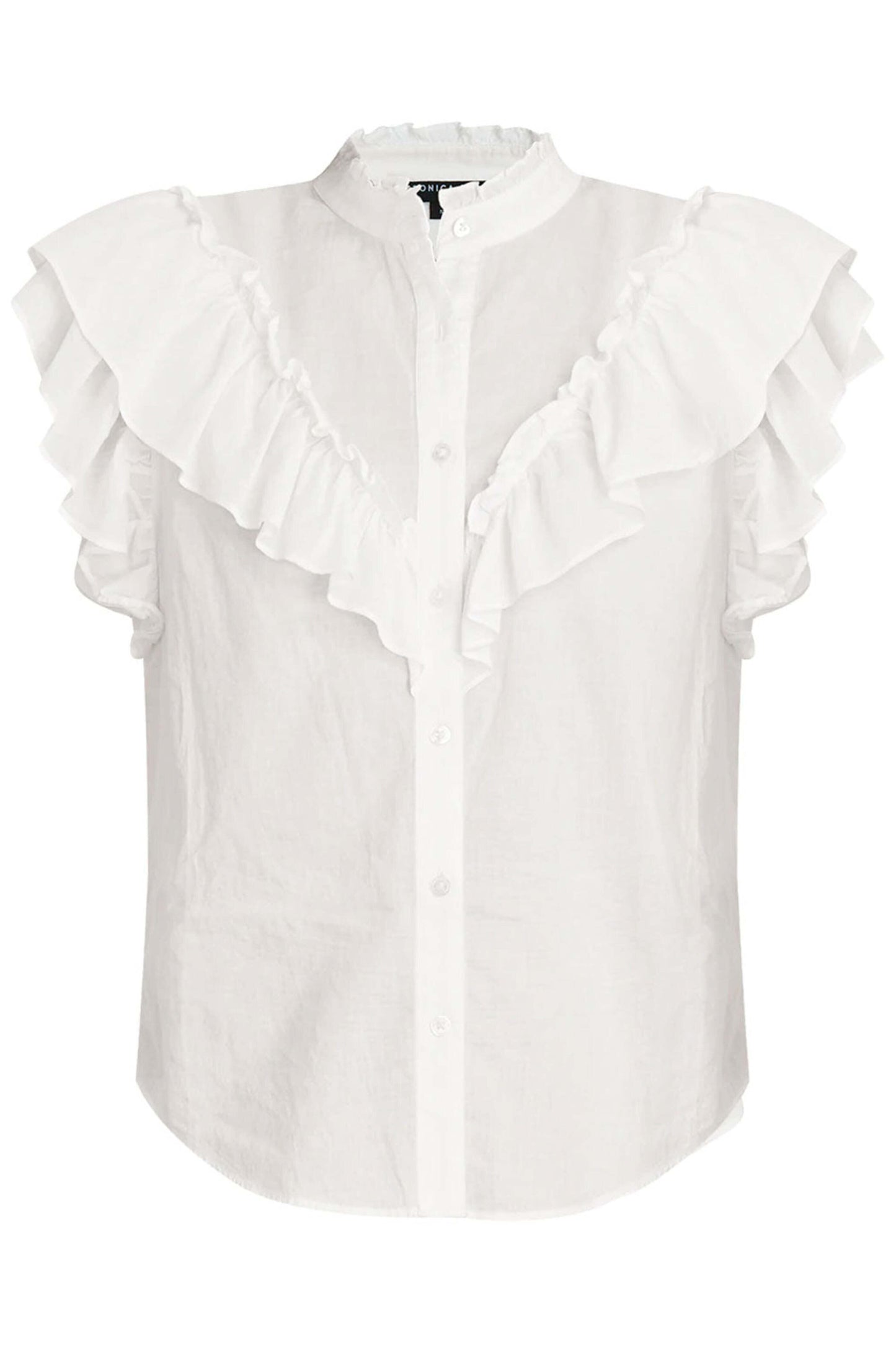 Veronica Beard Jaliyah White Cotton Button Down Ruffle Top (S)