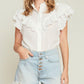 Veronica Beard Jaliyah White Cotton Button Down Ruffle Top (S)