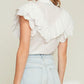 Veronica Beard Jaliyah White Cotton Button Down Ruffle Top (S)