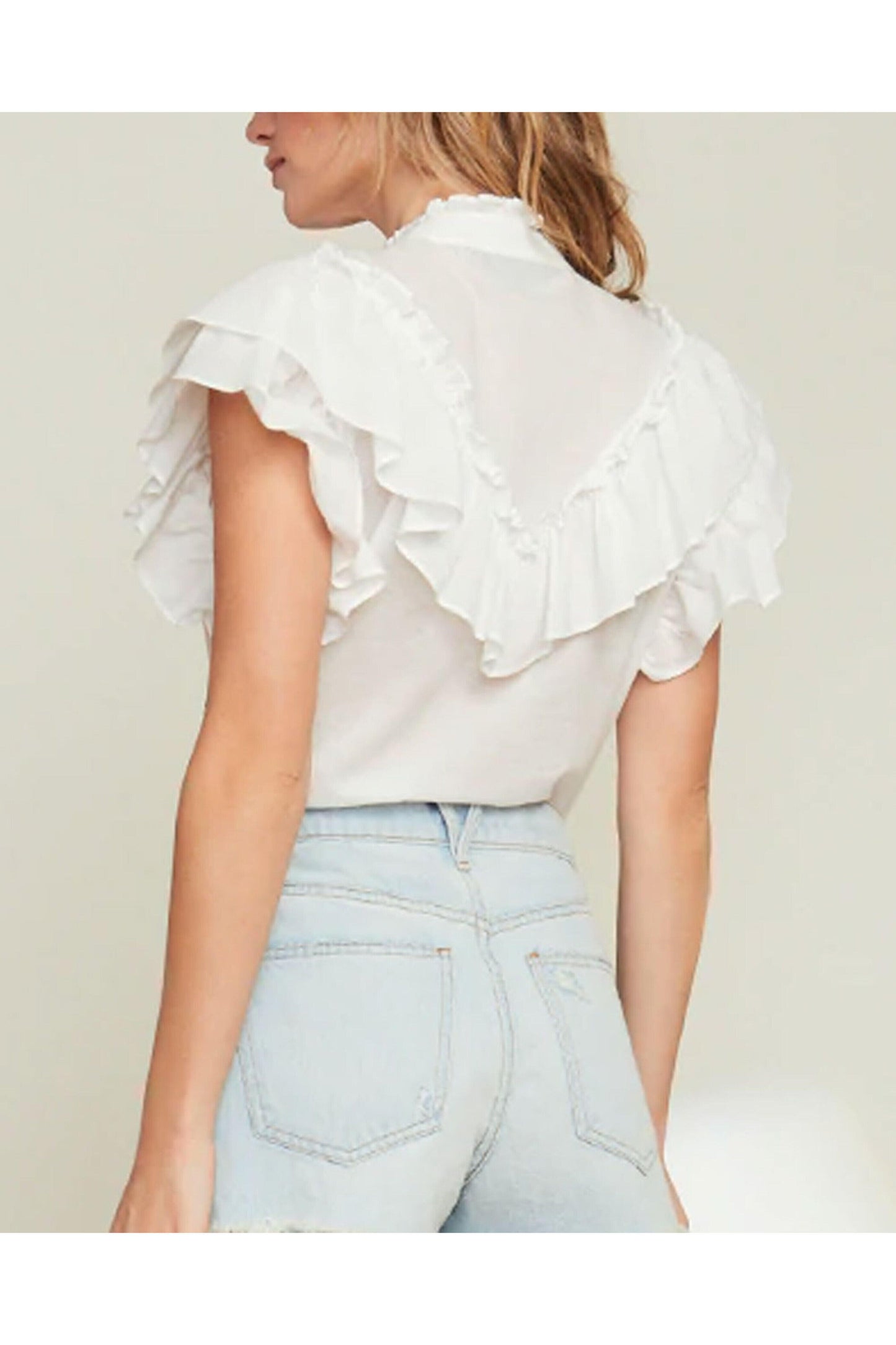Veronica Beard Jaliyah White Cotton Button Down Ruffle Top (S)