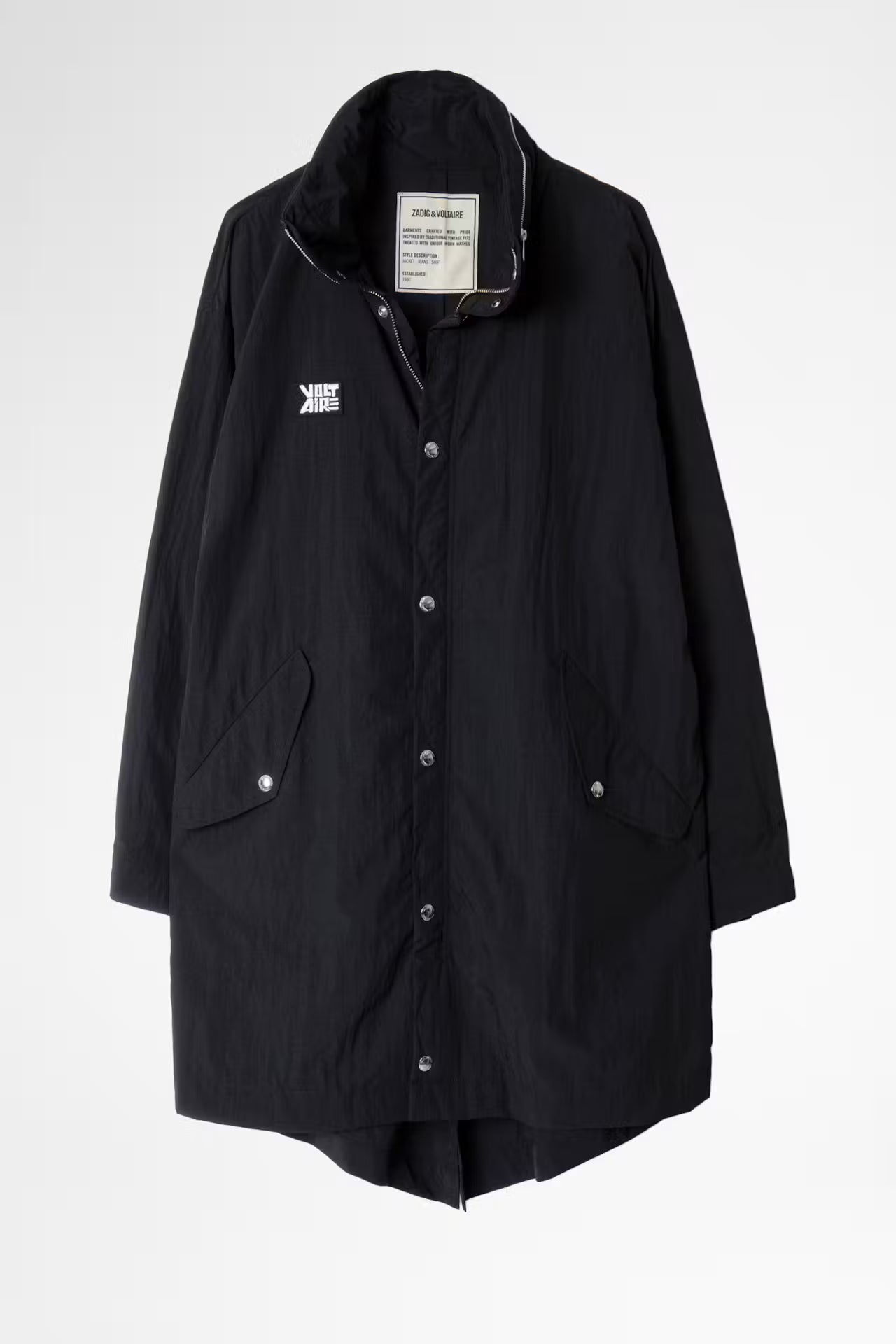 Zadig & Voltaire Black Long Kaze Nylon Parka Jacket