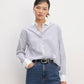 Everlane Must-Have Silky Cotton Mariner Blue and White Stripe Button Down Top (16)