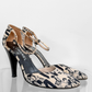 *Rare!* Vintage 2003 Chanel Black Cream D'orsay Print Round Toe Ankle Strap Heels (39)